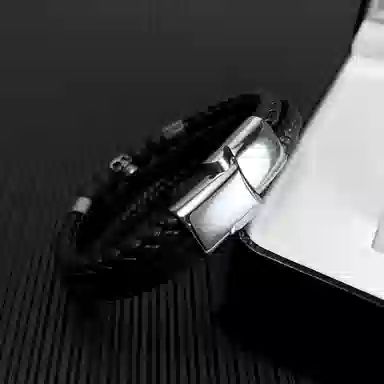 肯默钛钢嘻哈骷髅头手链 朋克风手环 多层编织皮  简约磁吸开口 男款