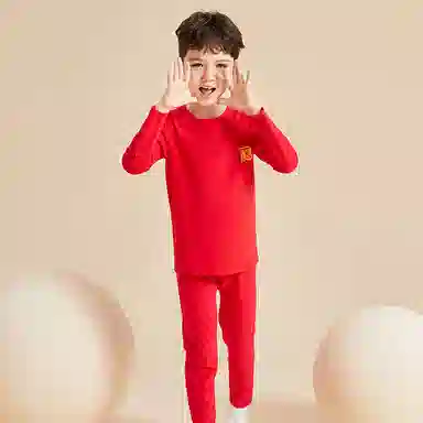 英氏 新年红本命年套头长袖秋衣秋裤适中内衣裤套装 儿童款
