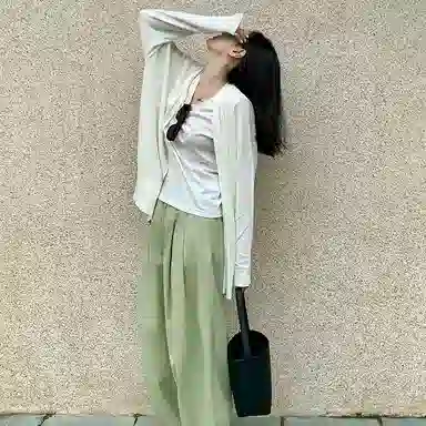 周淼 纯色宽松萝卜休闲裤高腰百搭老爹阔腿裤子 女款
