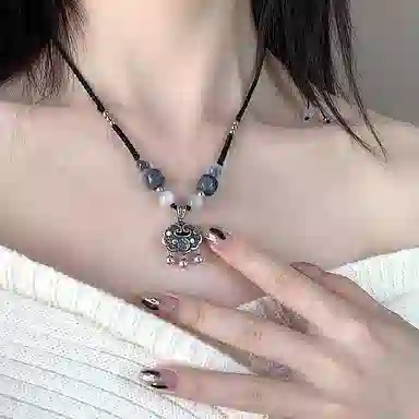 希遇 国潮祥云铃铛平安锁 中国风福锁包吊坠转运珠编织锁骨链可调节 项链 男女同款情侣款