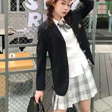 东鲸岁时记 格纹百褶高腰半身裙 女款