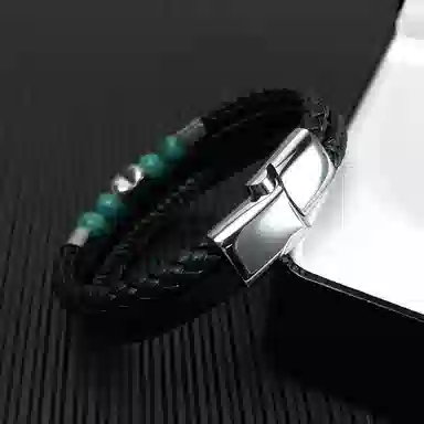 肯默钛钢爱心手链 朋克风手环 多层编织皮 简约磁吸开口 男款