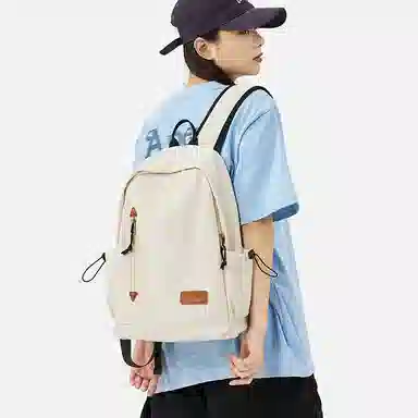 轻骑者 日系休闲学生大容量百搭潮流户外运动通勤 织物 电脑包旅行包书包背包双肩包 常规 男女同款情侣款 米白/黑色