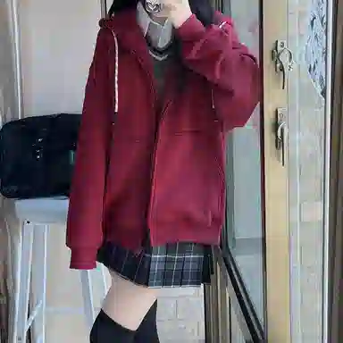 东鲸岁时记 纯色拉链宽松字母刺绣加绒开衫连帽卫衣 女款