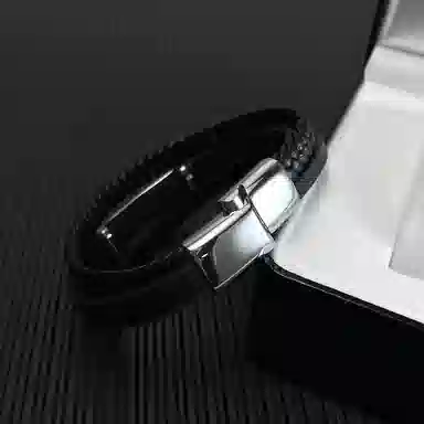 肯默 钛钢骷髅羽翼手链 朋克风手环 编织皮手镯 简约磁吸开口 男款