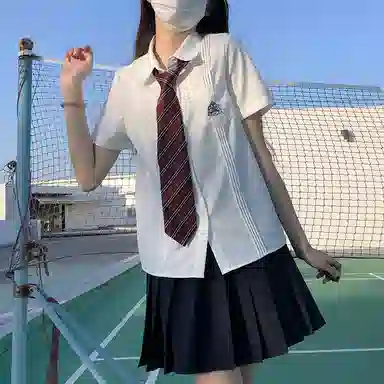 东鲸岁时记 刺绣领带翻领单排扣短袖衬衫 女款