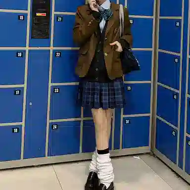 东鲸岁时记 日系复古制服格纹短款百搭学生百褶鲸落半身裙