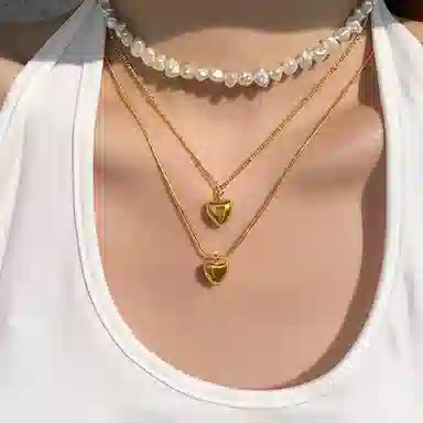 若觅  酷酷桃心 粗链 银镀金 项链 女款