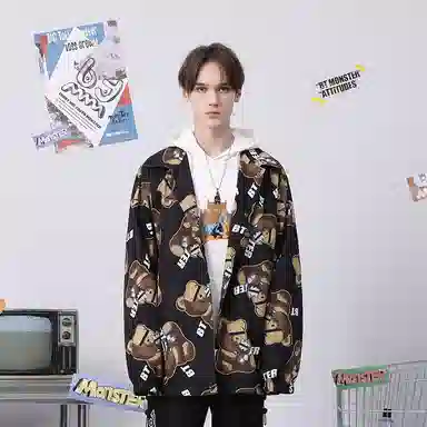 bt Bear Print Graffiti Jacket