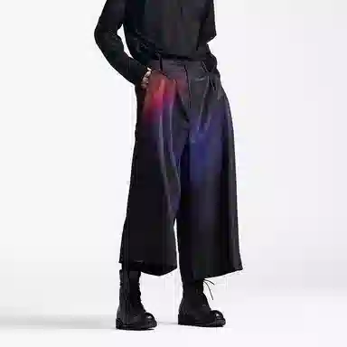 幻象者 渐变印花垂感九分裤阔腿直筒裤休闲裤 男女同款 黑色