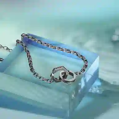 周六福 双环无形银饰套链男潮项链