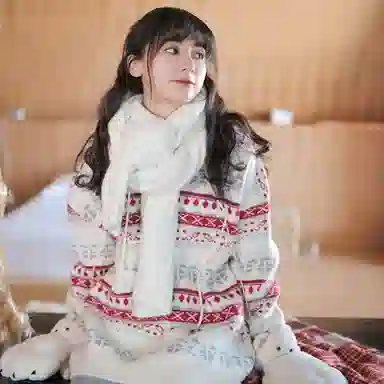 小镇姗姗 条纹连帽套头长袖针织衫 女款