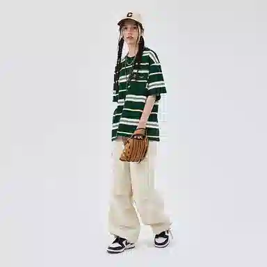 BENMYSHOWER Rainbow Stripe T-Shirt Navy