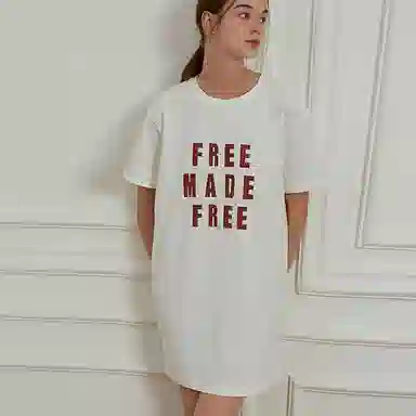 弗利少女 亲肤棉质可外穿圆领字母短袖家居睡裙夏季 女款 白色