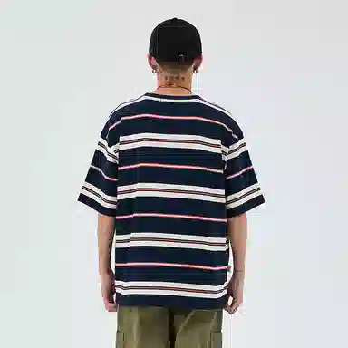 BENMYSHOWER Rainbow Stripe T-Shirt Navy