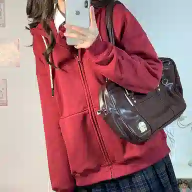 东鲸岁时记 纯色拉链宽松字母刺绣加绒开衫连帽卫衣 女款