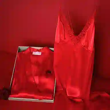 桑罗新品重磅真丝吊带睡裙睡袍两件套 晨袍家居服 新娘睡袍新年战袍