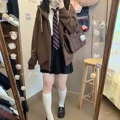 东鲸岁时记 纯色拉链宽松字母刺绣加绒开衫连帽卫衣 女款