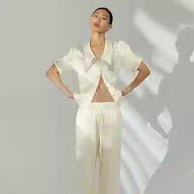 桑罗  真丝睡衣套装轻法式双层大尖领纯色青春活力学院风 家居套装 女款