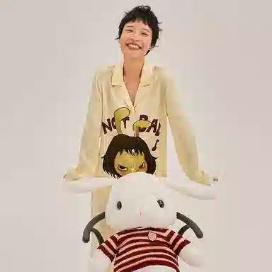 桑罗  邓瑜不好不坏联名款兔子真丝睡衣套装柔滑舒眠桑蚕丝家居服  可外穿真丝 家居套装 女款 米白色