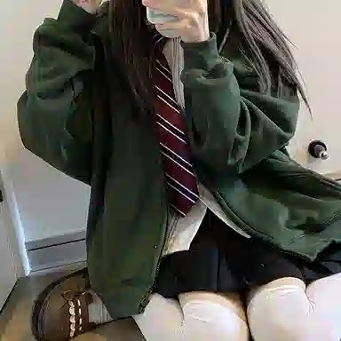 东鲸岁时记 纯色拉链宽松字母刺绣加绒开衫连帽卫衣 女款