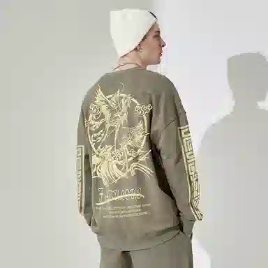 木村三社 仙鹤印花纯棉圆领宽松卫衣 男女同款