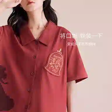 静韵 凉感型 迪士尼情侣红色睡衣男夏天纯棉短袖家居服新婚套装