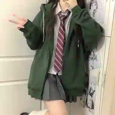 东鲸岁时记 纯色拉链宽松字母刺绣加绒开衫连帽卫衣 女款