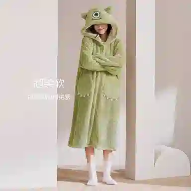 静韵 超柔软 迪士尼大眼仔珊瑚绒长款睡袍秋冬加绒睡衣女家居服
