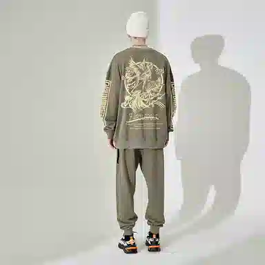 木村三社 仙鹤印花纯棉圆领宽松卫衣 男女同款