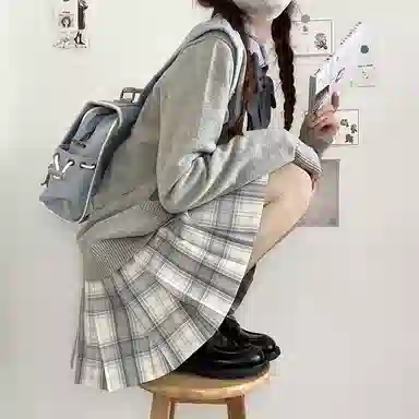 东鲸岁时记 格纹百褶高腰半身裙 女款