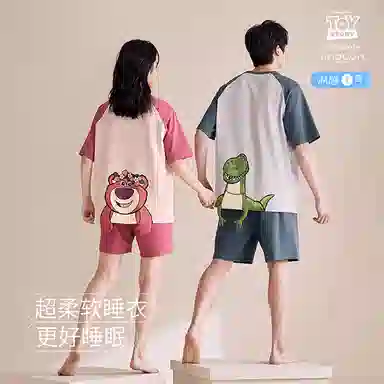 静韵 凉感型 草莓熊抱抱龙情侣睡衣女夏季薄款睡眠 家居套装 男士可外穿