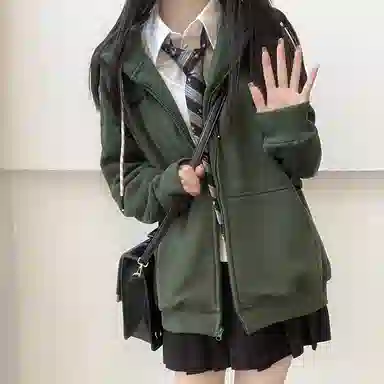 东鲸岁时记 纯色拉链宽松字母刺绣加绒开衫连帽卫衣 女款