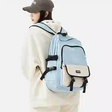 轻骑者 休闲百搭学生韩版旅游通勤户外运动 织物 旅行包书包背包双肩包 常规 男女同款情侣款 米白色/黑色/浅绿色/蓝色