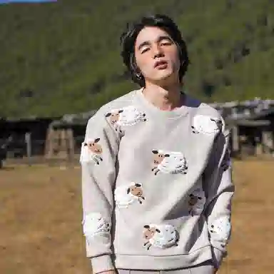 VALLEYOUTH Retro Cartoon Embroidered Sweatshirt Beige