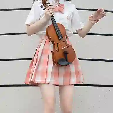 兔半眠 格纹百褶半身短款制服裙装 橙色