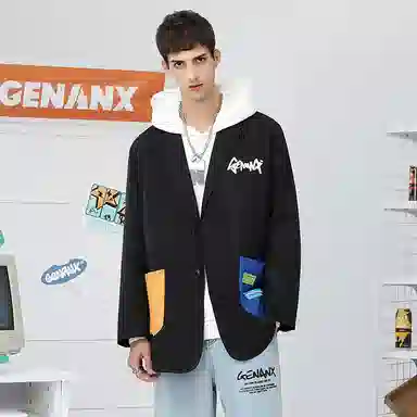 GENANX Asymmetric Colorblock Pocket Blazer