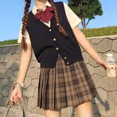 东鲸岁时记 格纹褶皱高腰短款高腰半身裙 女款