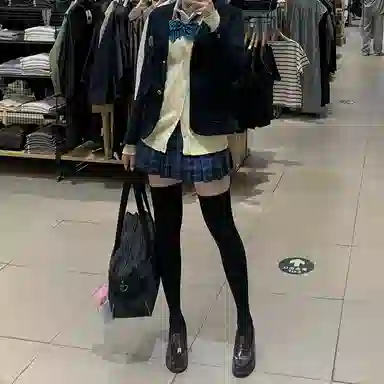 东鲸岁时记 日系复古制服格纹短款百搭学生百褶鲸落半身裙