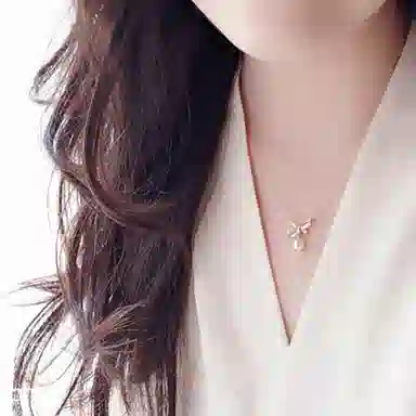 若觅 圆圆蝴蝶结珍珠 仿珍珠 银镀金 项链 女款