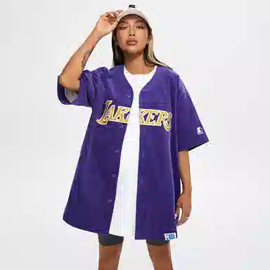 STARTER x NBA Lakers V-Neck Baseball Jersey Purple