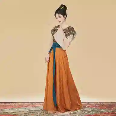 织造司 一骑红尘唐制褙子唐圆领齐腰八破长裙汉服 女款