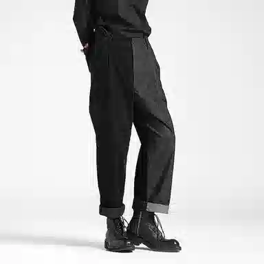 幻象者 芯绒拼接直筒裤休闲裤 男女同款 黑色