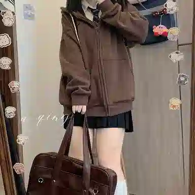 东鲸岁时记 纯色拉链宽松字母刺绣加绒开衫连帽卫衣 女款