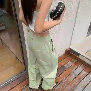 周淼 纯色宽松萝卜休闲裤高腰百搭老爹阔腿裤子 女款