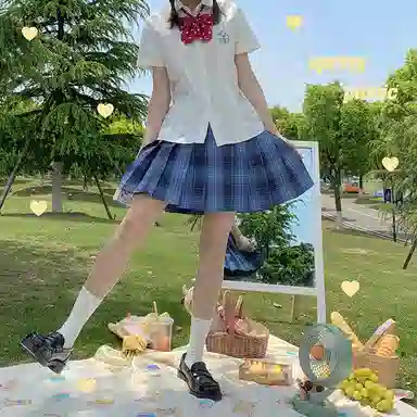 东鲸岁时记  格纹学院风短款百褶半身制服裙装 水梨町