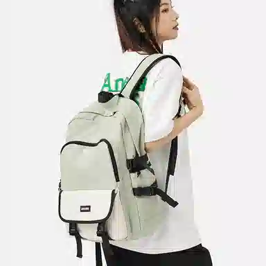 轻骑者 休闲百搭学生韩版旅游通勤户外运动 织物 旅行包书包背包双肩包 常规 男女同款情侣款 米白色/黑色/浅绿色/蓝色