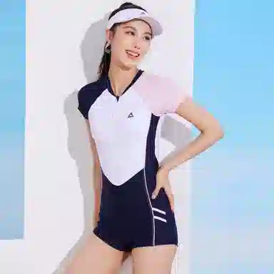 匹克 撞色训练短袖连体泳装