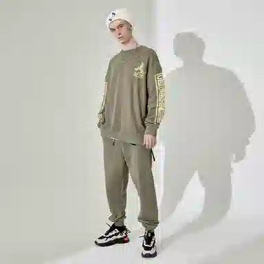 木村三社 仙鹤印花纯棉圆领宽松卫衣 男女同款