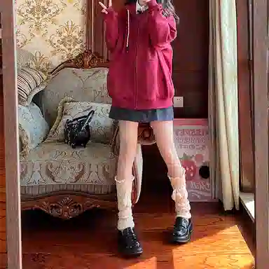 东鲸岁时记 纯色拉链宽松字母刺绣加绒开衫连帽卫衣 女款